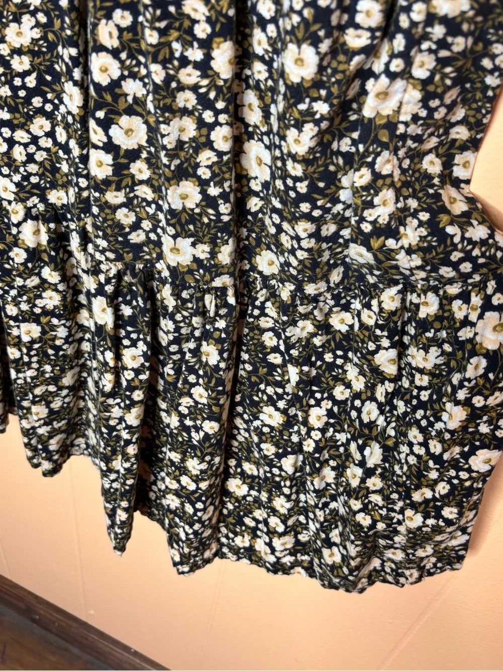 Old Navy Black Floral Long Sleeve Midi Dress